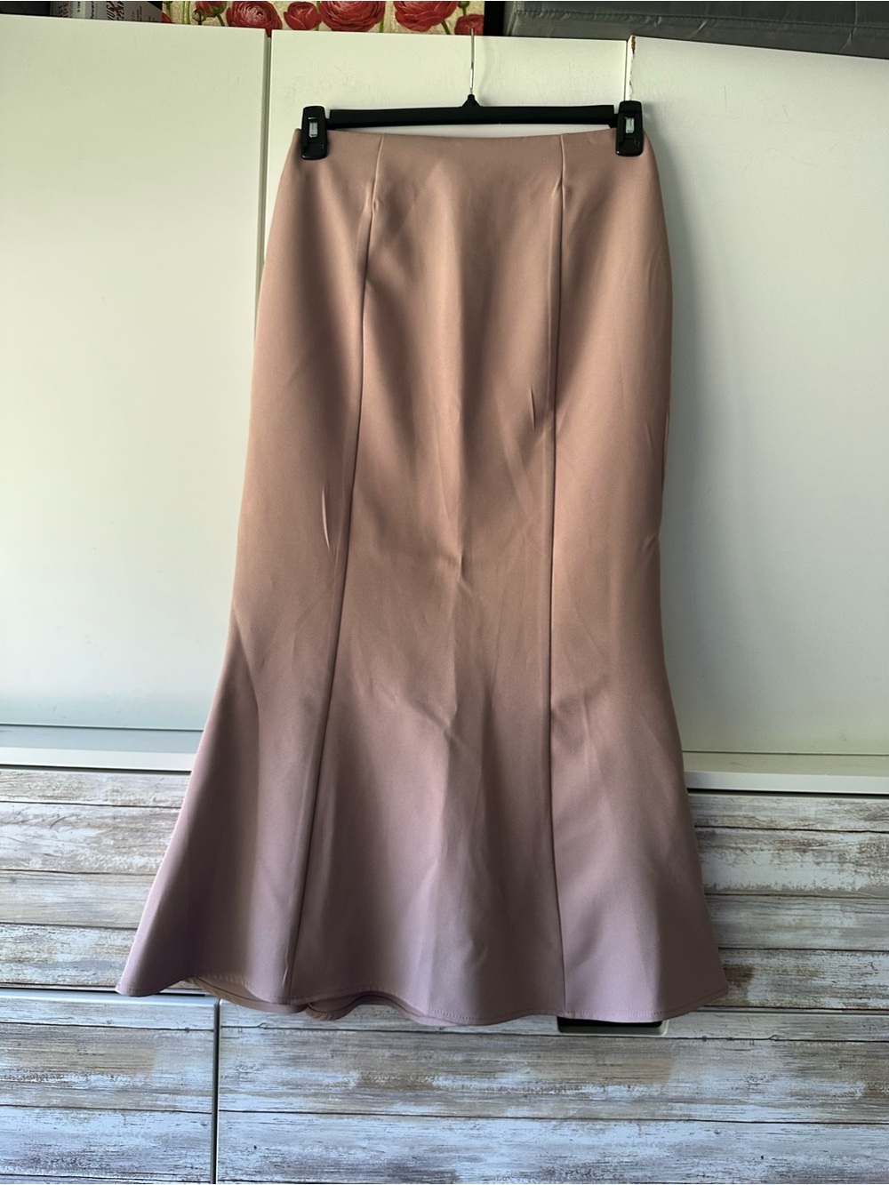 🌸 Dazy Blush Pink Mermaid Maxi Skirt Size L Flared Hem Stretch